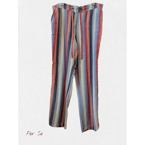 Per Se Striped Linen Blend Multi-Color Tie String Pants Sz XL? - Picture 1 of 9